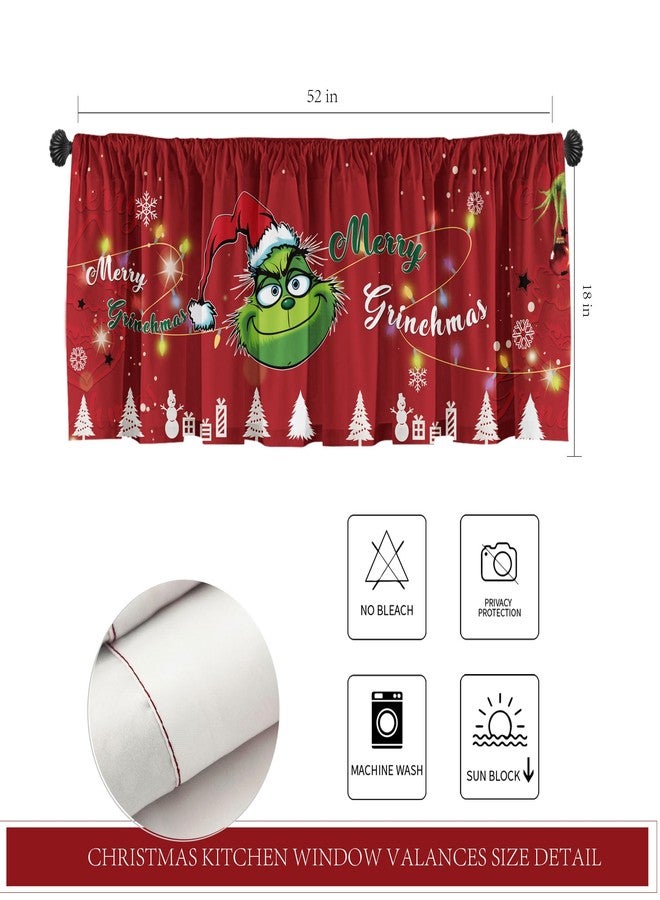 SUNWISHA Christmas Valance Curtains 52x18 inch - Designed with Playful Green Monster - Kitchen/Bathroom Winter Decor - Rod Pocket Valances for Holiday Homes Red - Image 2